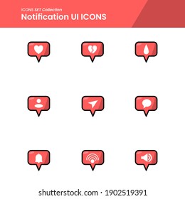 Illustration icons set of notification button love, sound, wifi, user and many more. perfect use for web pattern design etc.