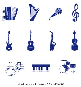 illustration icons set silhouettes of musical instruments