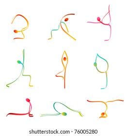 illustration of icons showing different yoga poses on isolated background