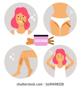 illustration with icons showing the shugaring process