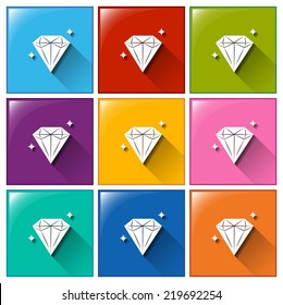 Illustration of the icons with sparkling diamonds on a white background  