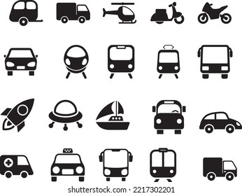 Illustration of icons of various types of transport