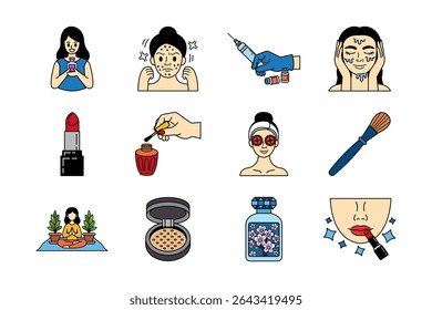 illustration icons of woman activity wellness beauty and health