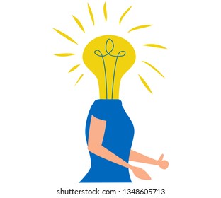 illustration of idea bulb in stylized human head