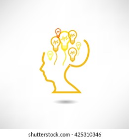 illustration of idea bulb in stylized human head