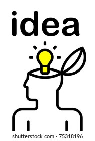 illustration of idea bulb in stylized human head