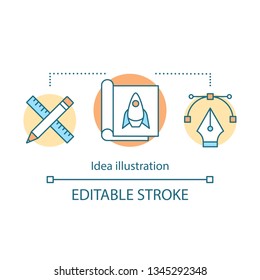 Illustration of idea concept icon. Product development. Startup project. Graphic design tools. Business idea visualization. Thin line illustration. Vector isolated outline drawing. Editable stroke