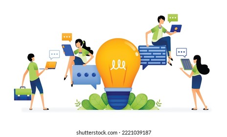 Illustration of ideas in communication, conversation, dialogue to find new connections and insights. Designed for website, landing page, flyer, banner, apps, brochure, startup media company