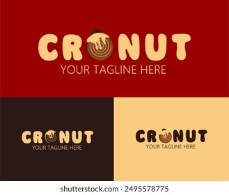 Illustration for identity, poster with hand drawn vector cronut cake logo. Set of isolated cake cronuts