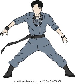 illustration of an idol performing on stage. pose like a ninja. a handsome model