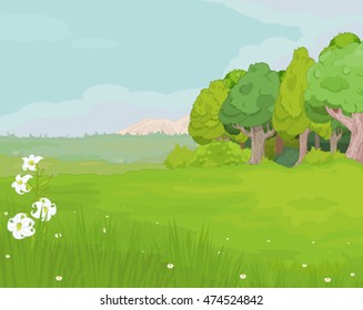 Illustration of idyllic mountain landscape