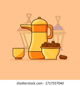 illustration iftar party - date palm, lantern vector