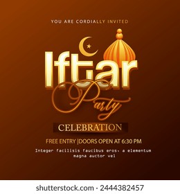 Illustration for Iftar party in Eid Mubarak ,festival of lights, design card, banner, poster. Illustration of Ramadan Kareem with lanterns and golden Moon.