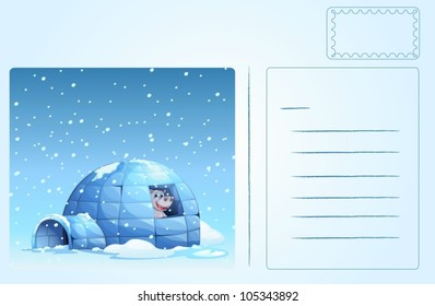 Illustration of an igloo postcard