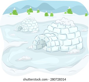 Illustration of Igloos Situated in the Middle of an Isolated Community