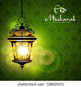 illustration of illuminated lamp on Eid Mubarak background