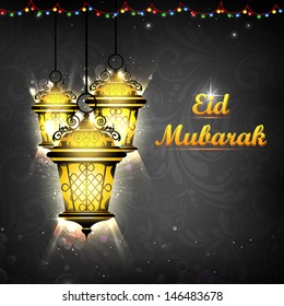 ilustración de la lámpara iluminada en el fondo de Eid Mubarak