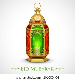 illustration of illuminated lamp on Eid Mubarak (Happy Eid) background