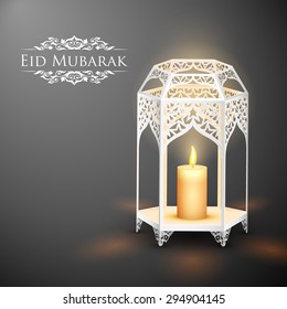 illustration of illuminated lamp on Eid Mubarak (Happy Eid) background