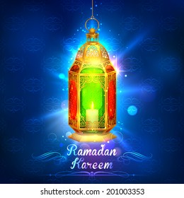 illustration of illuminated lamp on Ramadan Kareem (Generous Ramadan) background