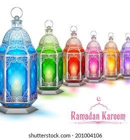 illustration of illuminated lamp on Ramadan Kareem (Generous Ramadan) background