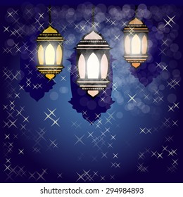 Illustration of illuminated lamps. Islamic background. Oriental vector illustration.