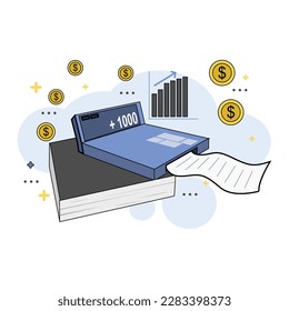 An illustration illustrating calculating business profit increase with a calculator above financial notebook