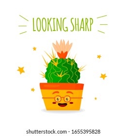 Illustration for illustrating children s posters about the mind, knowledge. The cactus is an expert in cartoon style. Vector