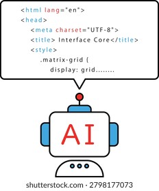 Illustration illustrating the creation of source code using a generative AI