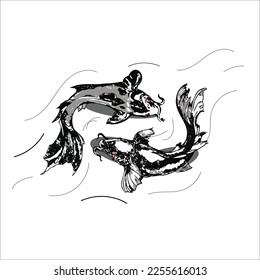 Illustration image of 2 fishes swim in different direction. Pices zodiac logo. 
Suitable design for postcard, wishes card, quotes card,  etc