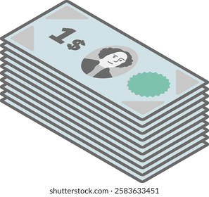 Illustration of an image of an American dollar in a wad of one dollar bills