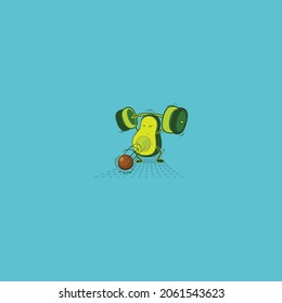 illustration image of avocado doing weightlifting, avocado is a healthy food, fruits with vitamins