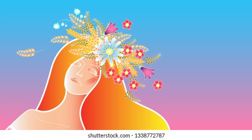 illustration with the image of a beautiful girl in the style of Batik, blank cards