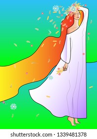 illustration with the image of beautiful slim girl symbolizing the time of year Summer