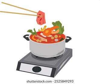 illustration of a image of a delicious hotpot in a pot on the stove