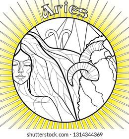 illustration with the image of a girl symbolizing zodiac sign is Aries