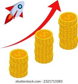 Illustration of an image of growing assets. The up-arrows represent rising profits from an investment or business.