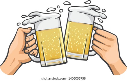 Illustration of an image of a hand toasting with beer. left hand