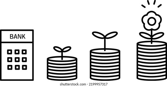 Ilustración de la imagen de aumentar el dinero a través de la inversión, el dibujo de líneas.
