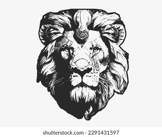 Illustration image of a male lion, white background 