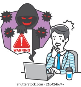 Illustration Image Of A Male Office Worker Who Was A Victim Of Fraud And Crime Using A Personal Computer