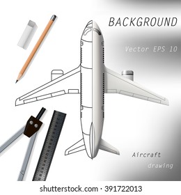 Illustration with the image of the plane of the drawing and lying on it drawing implements.