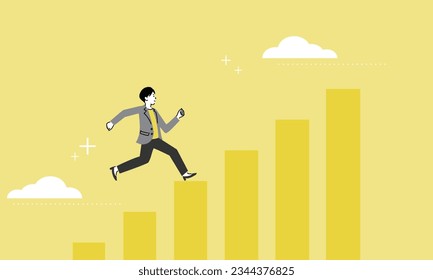 Illustration image of a running female businessman and a graph, vector material