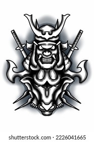 illustration image of samurai and bull head