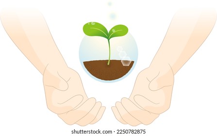 Illustration of the image of two hands embracing and protecting the earth