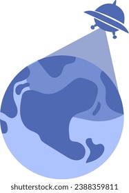 illustration image of a UFO flying above the earth, this vector is good for logos, banners, covers, backgrounds,