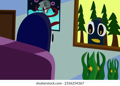 illustration image of window stare with bright light