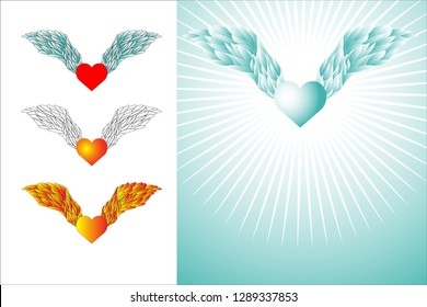 illustration with the image of a winged heart with additional elements in different colors, to decorate the cover, single, disc, can be used as a basis for a poster or Billboard