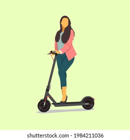 illustration image of woman going to work riding an electric scooter
