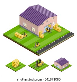 Illustration with the image of a work of stock, isometric style 